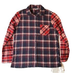 Nordstrom Men Button Up Shirt M Navy Plaid Flannel Western Long Sleeve Cotton